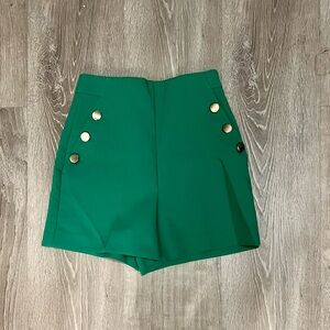 Zara High Waisted Button Sailor Shorts - Kelly Green